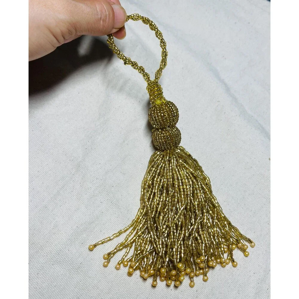 Vintage Gold Beaded Tassel Ornaments Curtain Tie Back Napkin Decoration Bead
